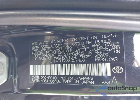 2014 Toyota Yaris Le (Tmc/Cbu Plant) from USA, damaged, VIN JTDKTUD38ED574681